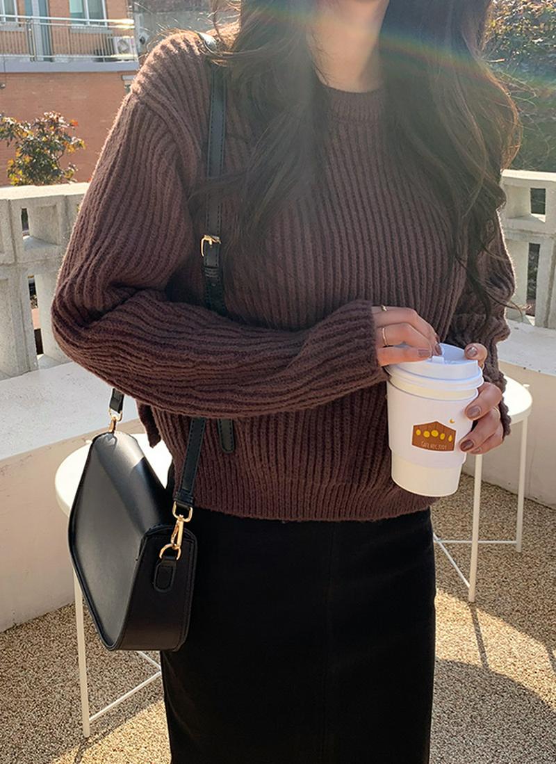 ラグランリブアクリルニット