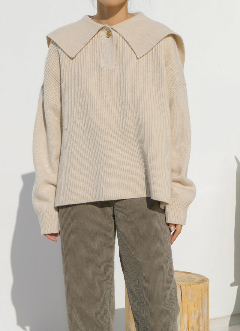 セーラーカラーウール混リブニット