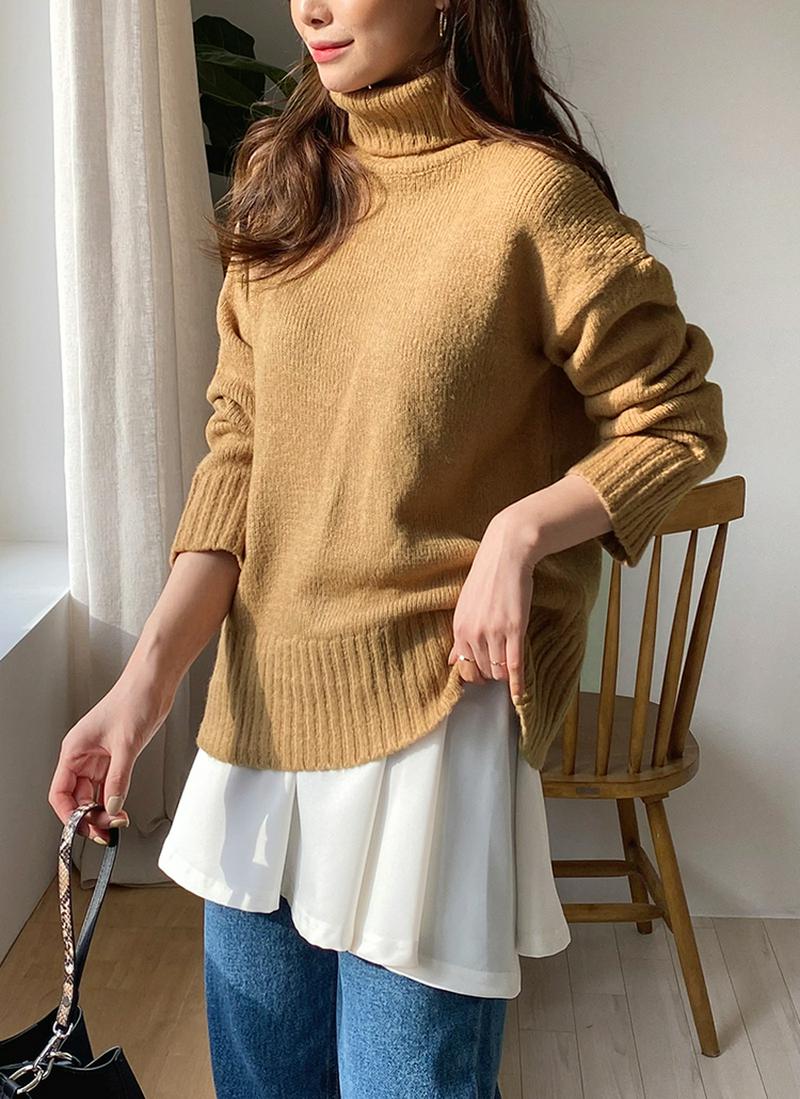 タートルネックリブヘムニット・全5色