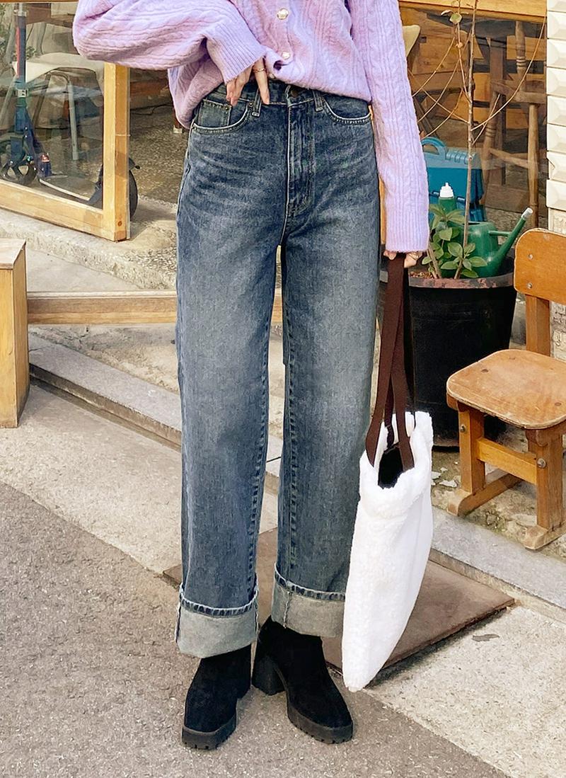 ストレートハイウエストデニムパンツ・全2色