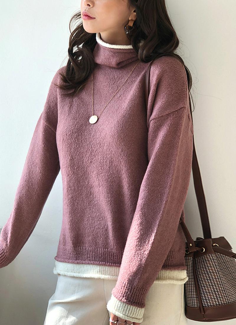 配色ロールヘムニット・全5色