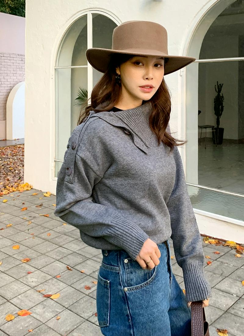 ボタンハイネックニット・全3色