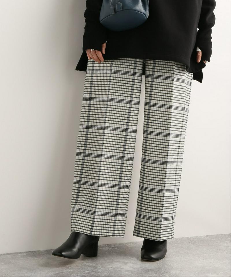 ウールフラノムジチェックワイドテーパードパンツ