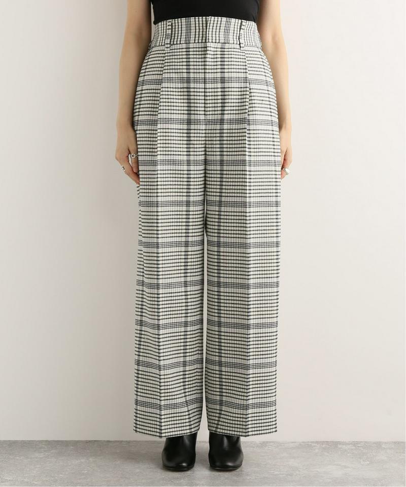 ウールフラノムジチェックワイドテーパードパンツ