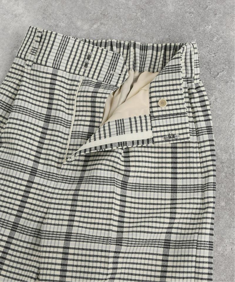 ウールフラノムジチェックワイドテーパードパンツ