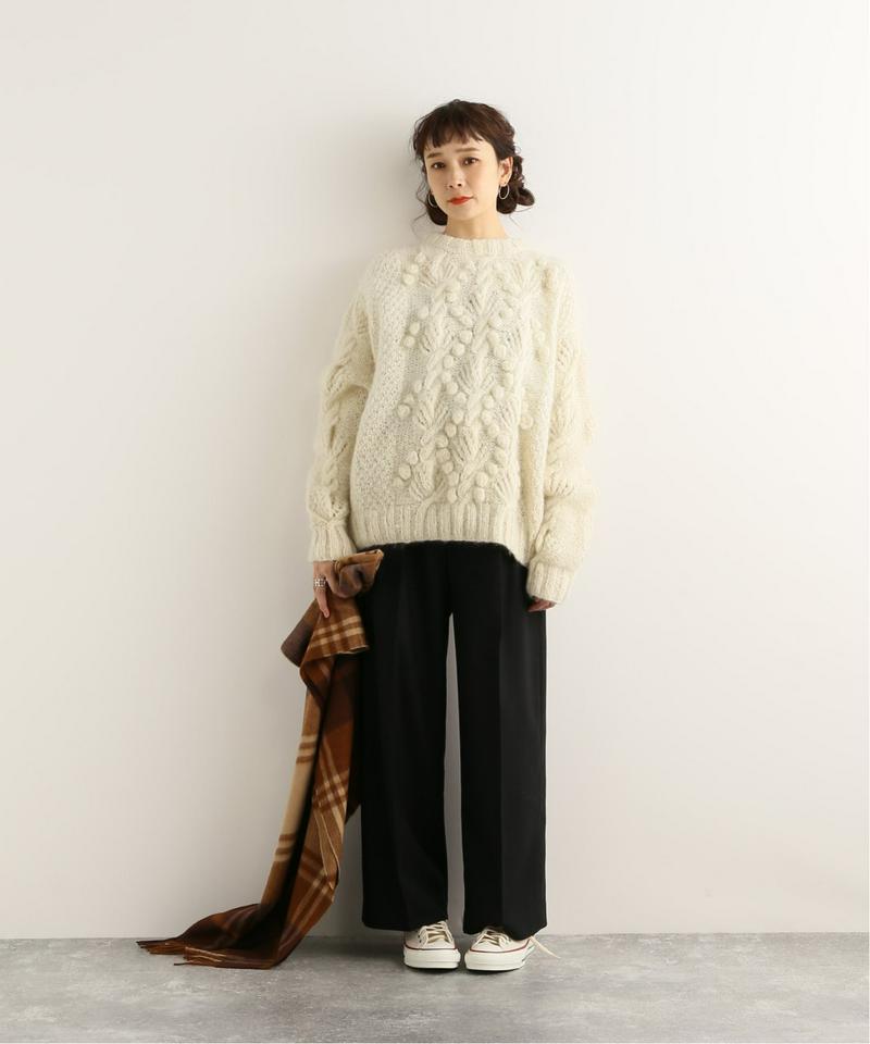 ウールフラノムジチェックワイドテーパードパンツ