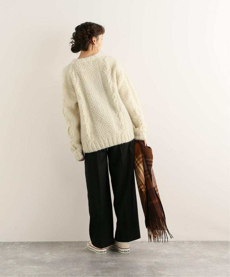 ウールフラノムジチェックワイドテーパードパンツ