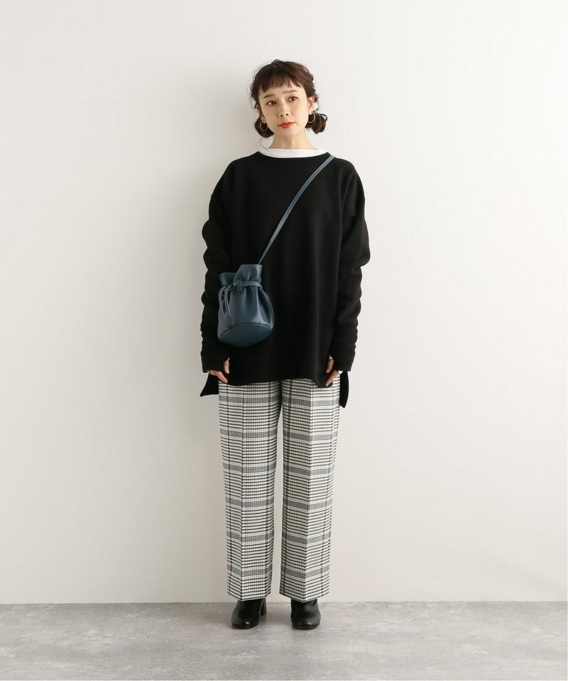 ウールフラノムジチェックワイドテーパードパンツ