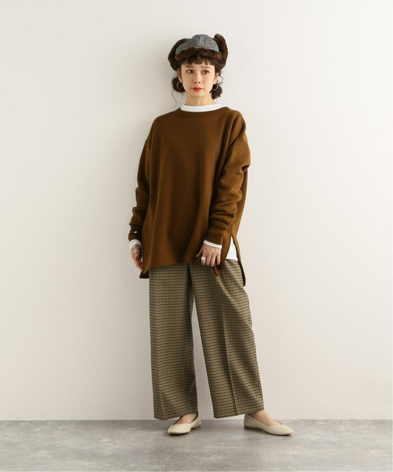 ウールフラノムジチェックワイドテーパードパンツ