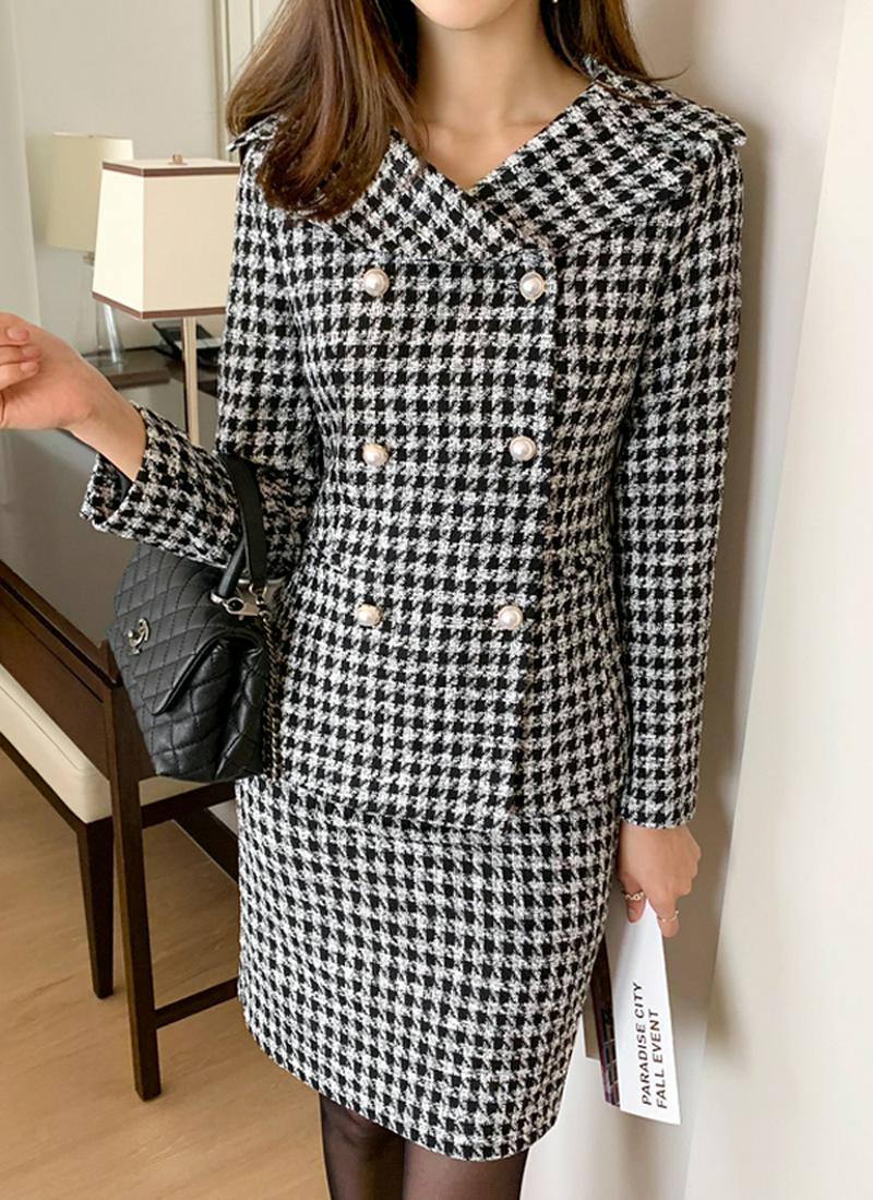 千鳥柄ツイードダブルボタンジャケット