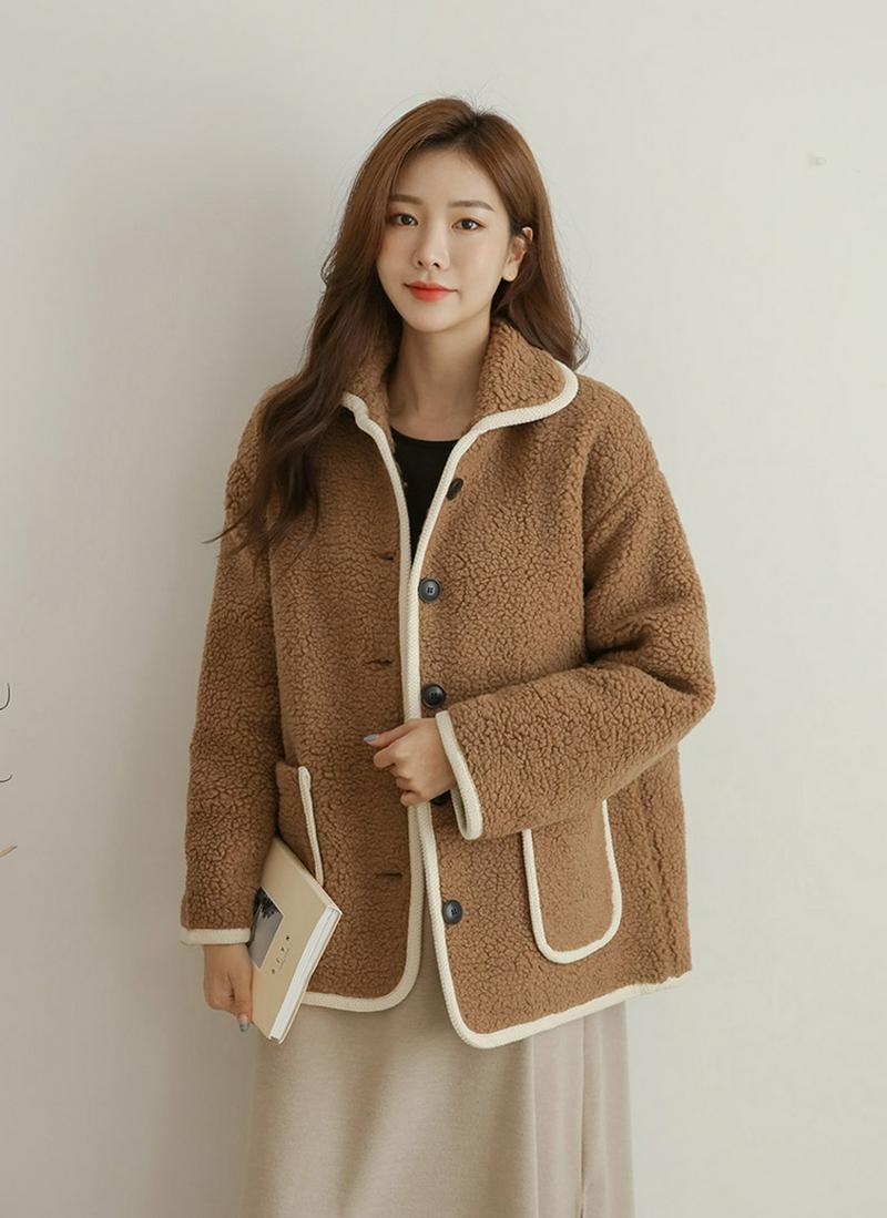 キルティング裏地ボア配色ジャケット