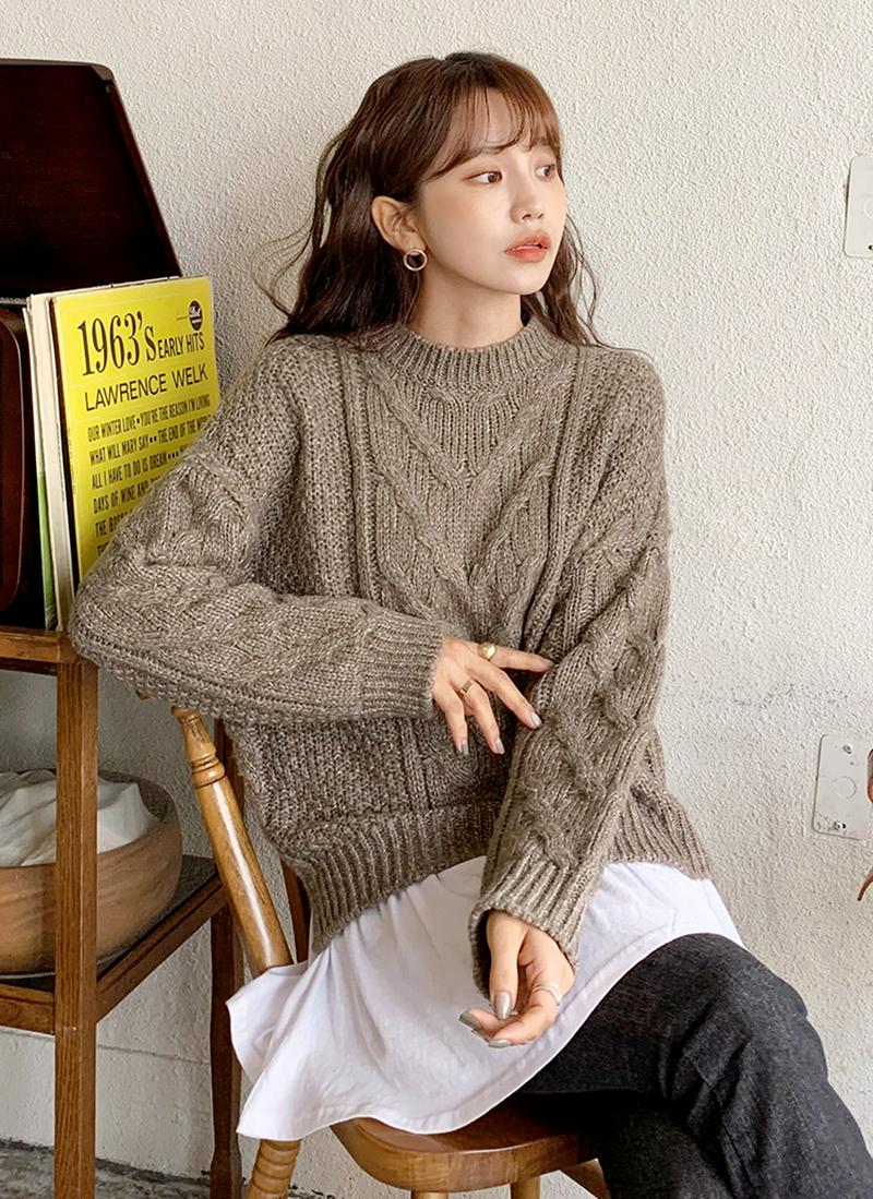 ラウンドネックツイストニット・全4色