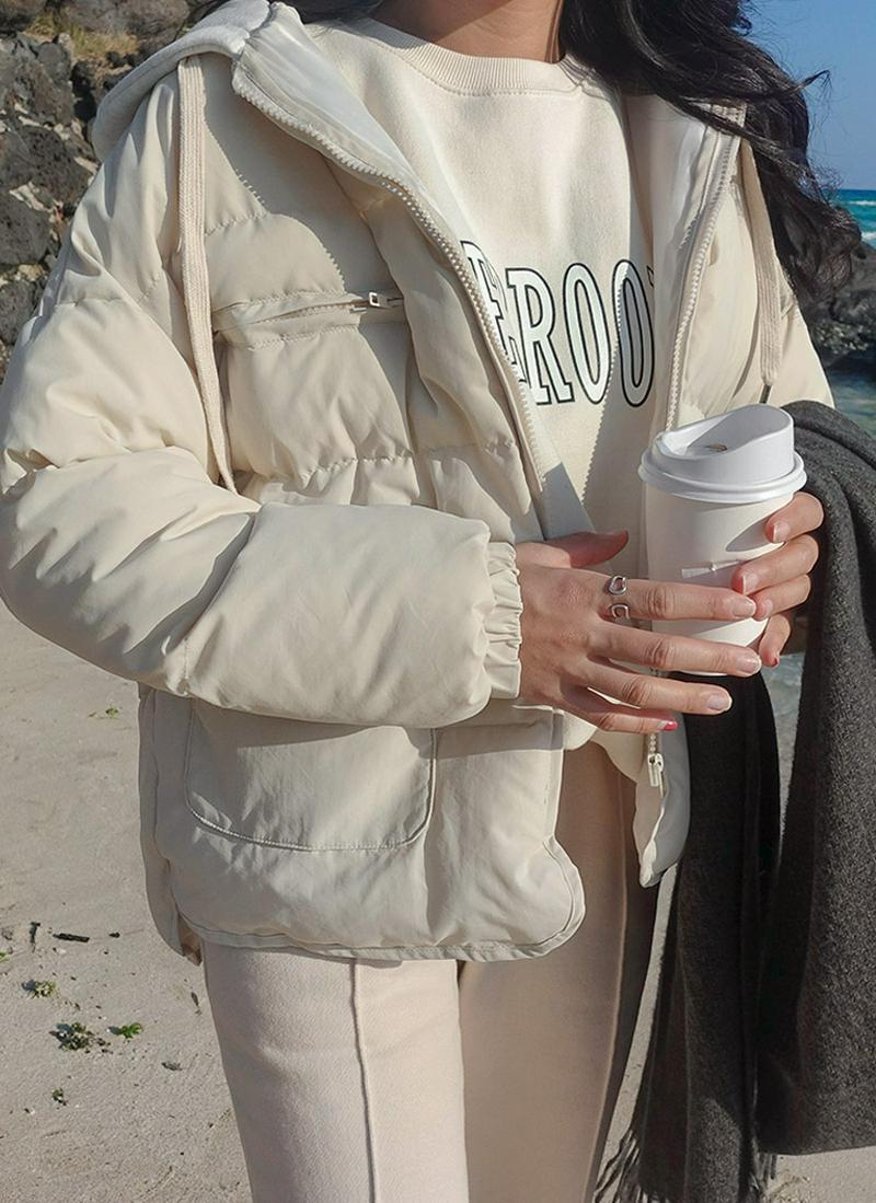 配色フード中綿ジャケット