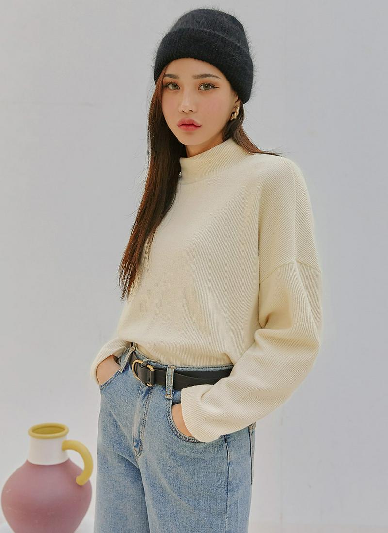 リブハーフネックTシャツ