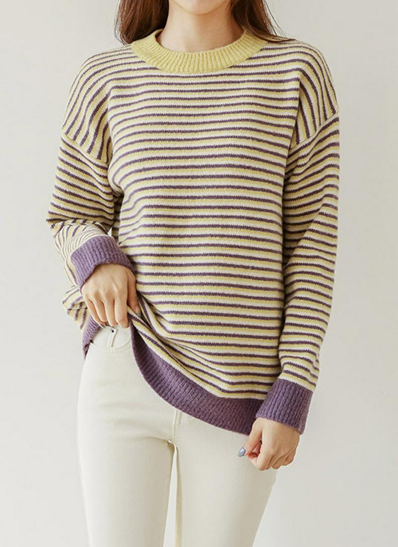 配色ボーダーパターンニット