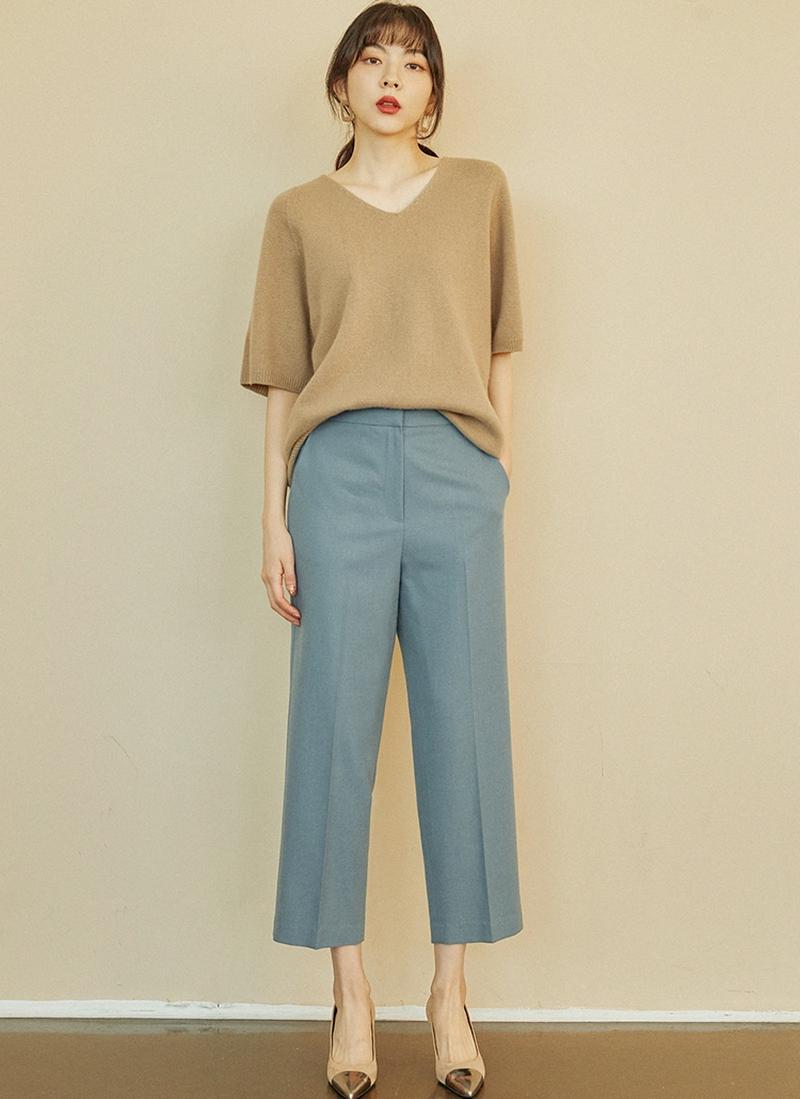 カシミヤ混Vネック半袖ニット