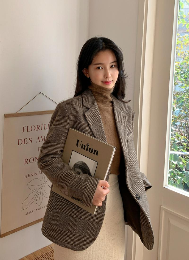 ウール混グレンチェックジャケット