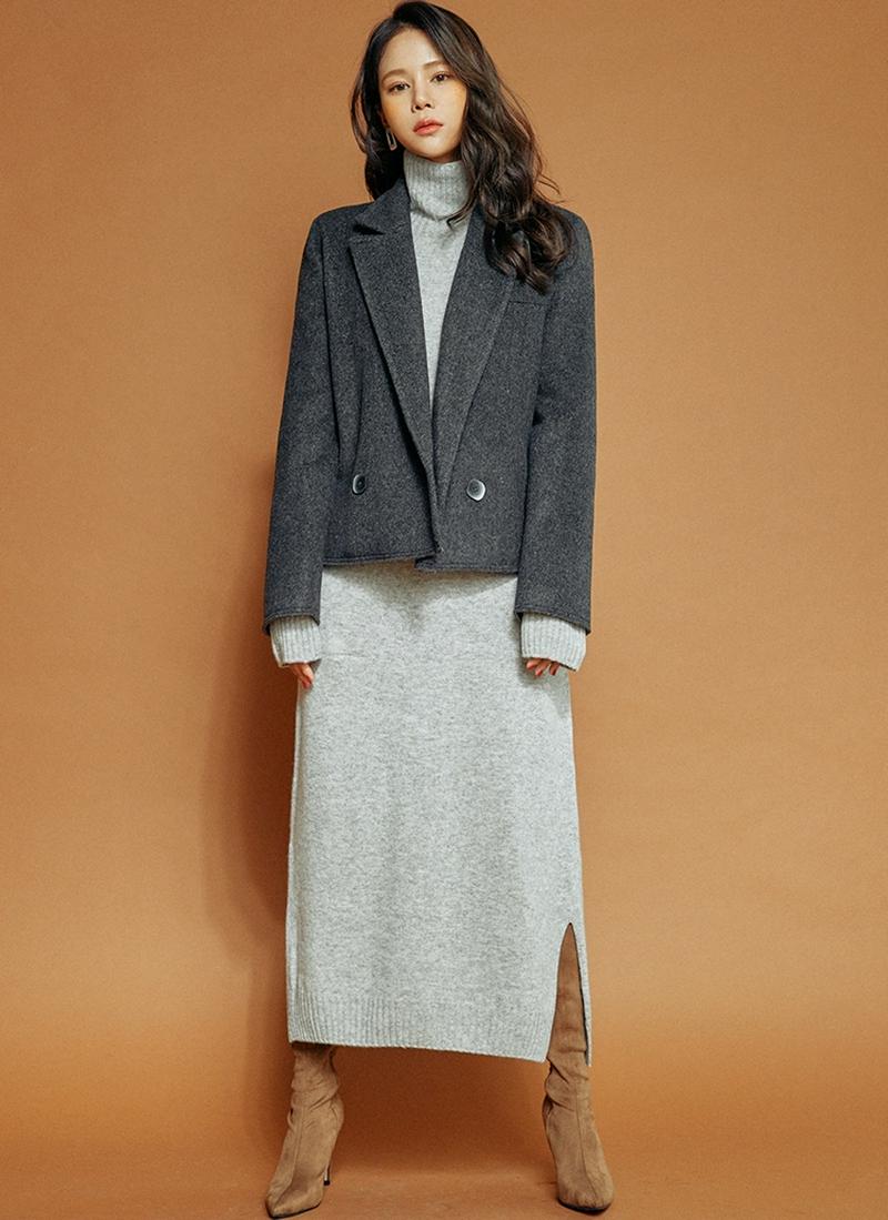 ウール混クロップドジャケット(チャコール)