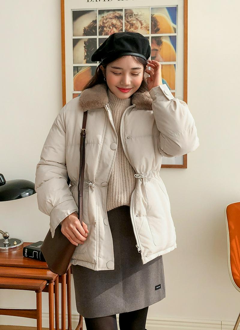 フェイクファーカラー中綿ジャケット