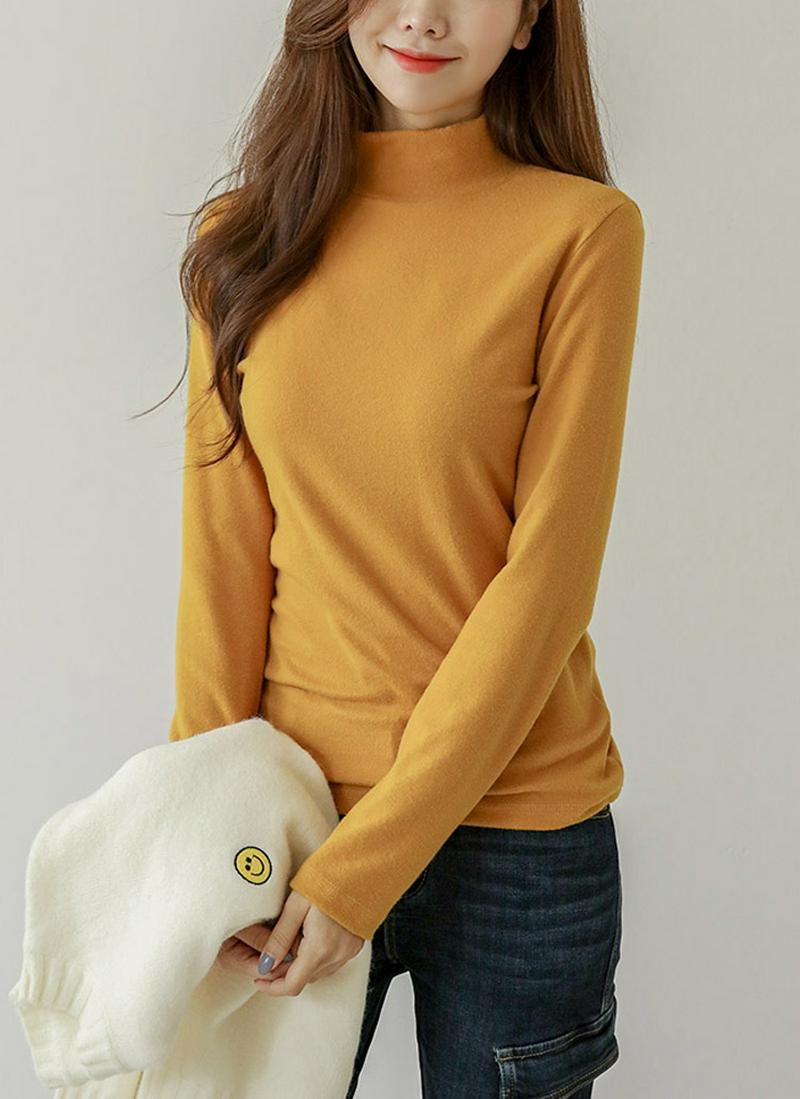 ハーフネック起毛ロングTシャツ