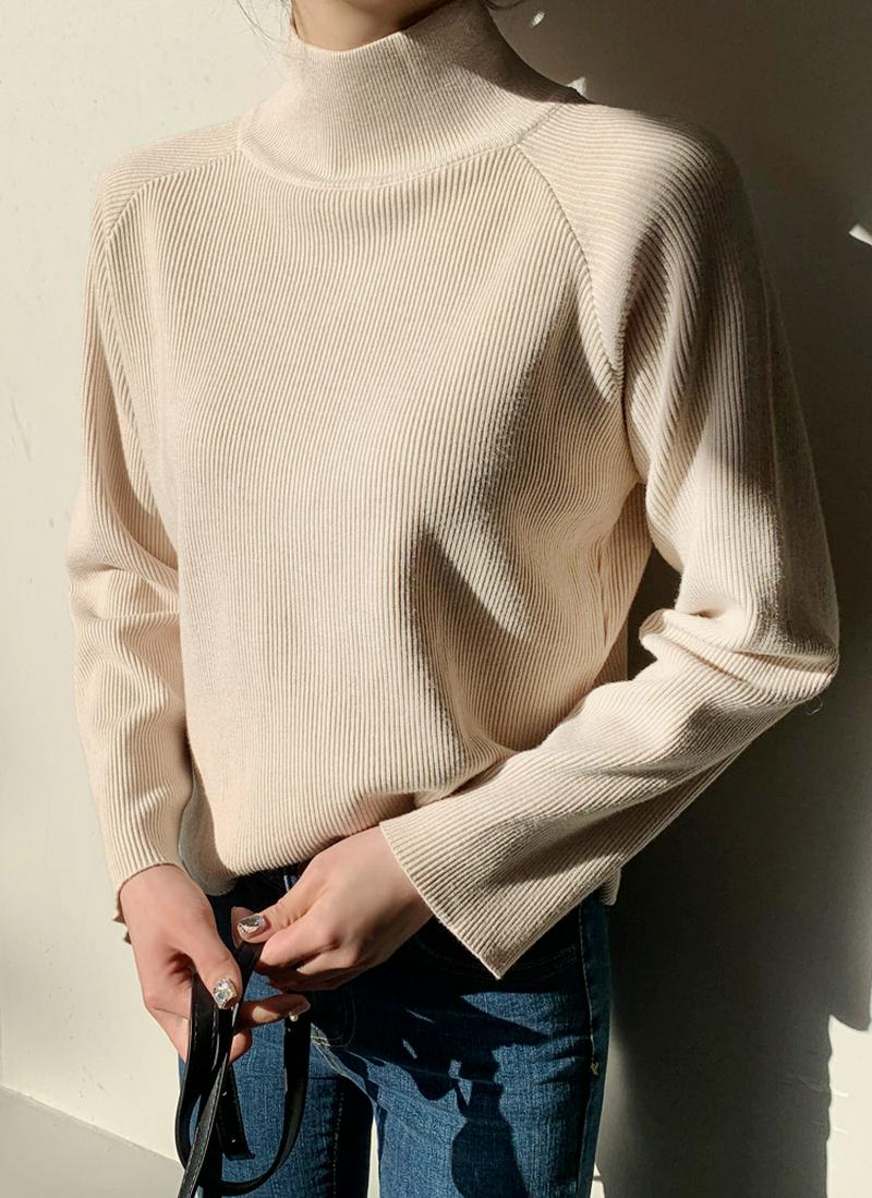 ドロップショルダーラグランリブニット