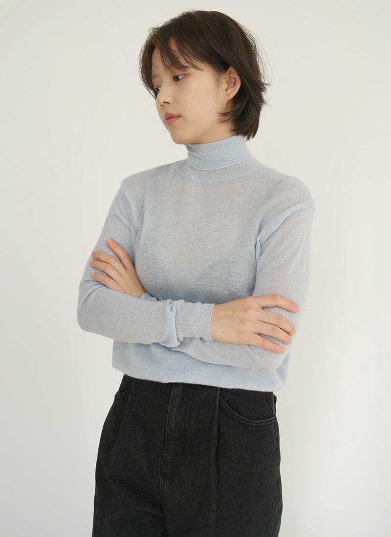 ウールテンセル混タートルネックニット