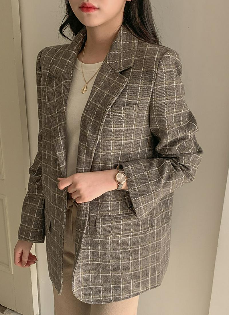 ウール混チェックフラップポケットジャケット