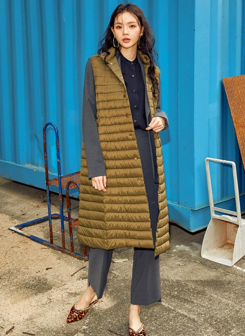 ロングダウンベストジャケット(カーキ)