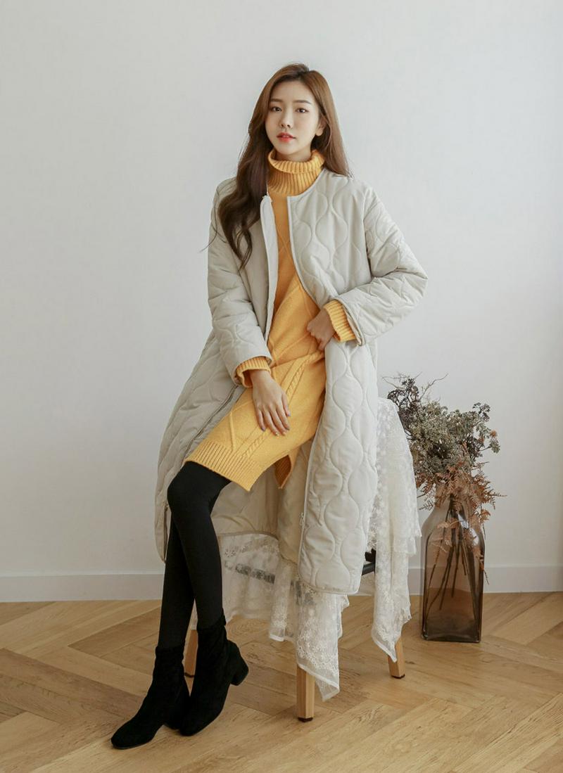 ストラップ付ロング中綿キルトジャケット