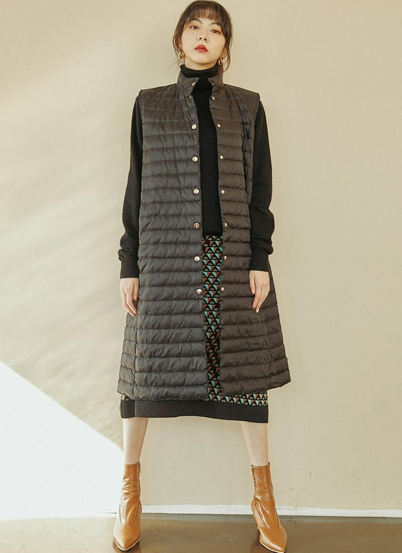 ロングダウンベストジャケット(ブラック)