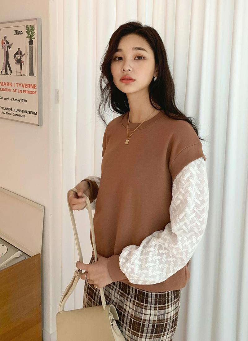 裏起毛スリーブ配色スウェット・全3色