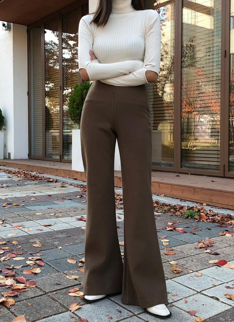 ウール混ブーツカットパンツ