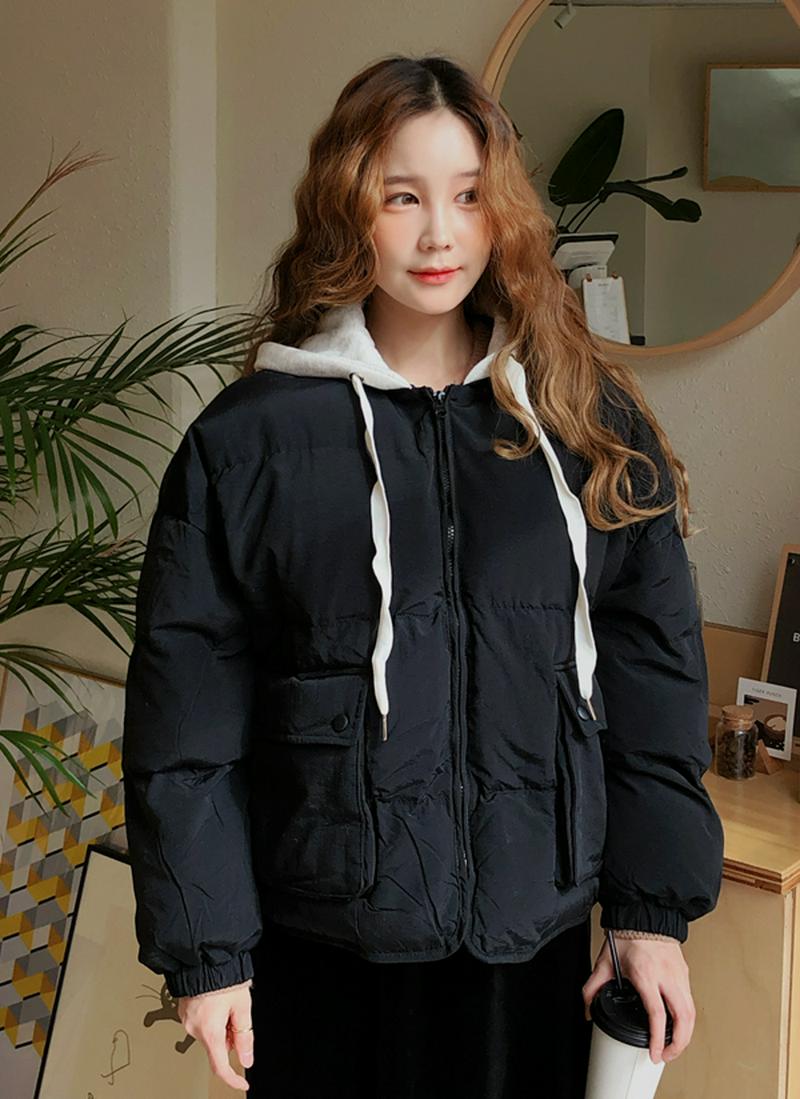 配色フード中綿ジャケット