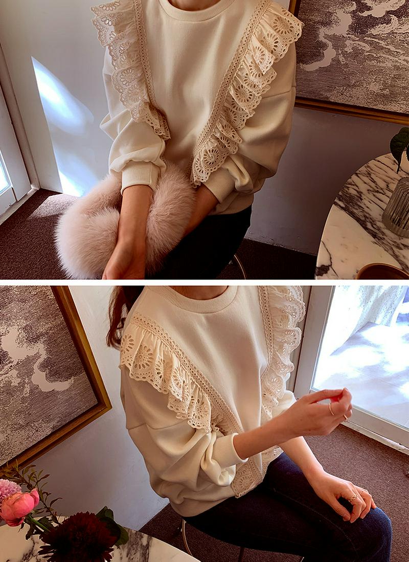 レースポイント裏起毛長袖Tシャツ