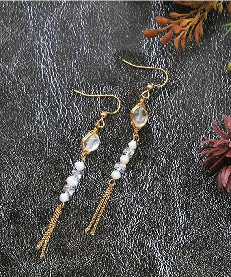 K14GF丸クリスタル×淡水パールピアス