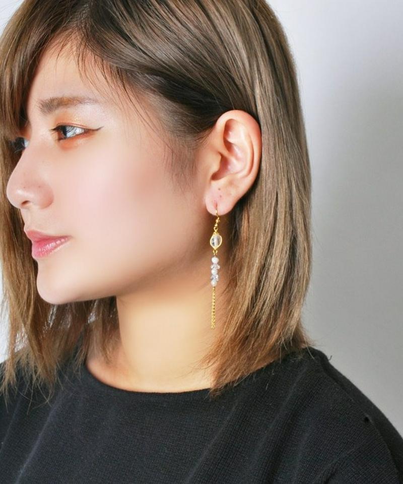 K14GF丸クリスタル×淡水パールピアス