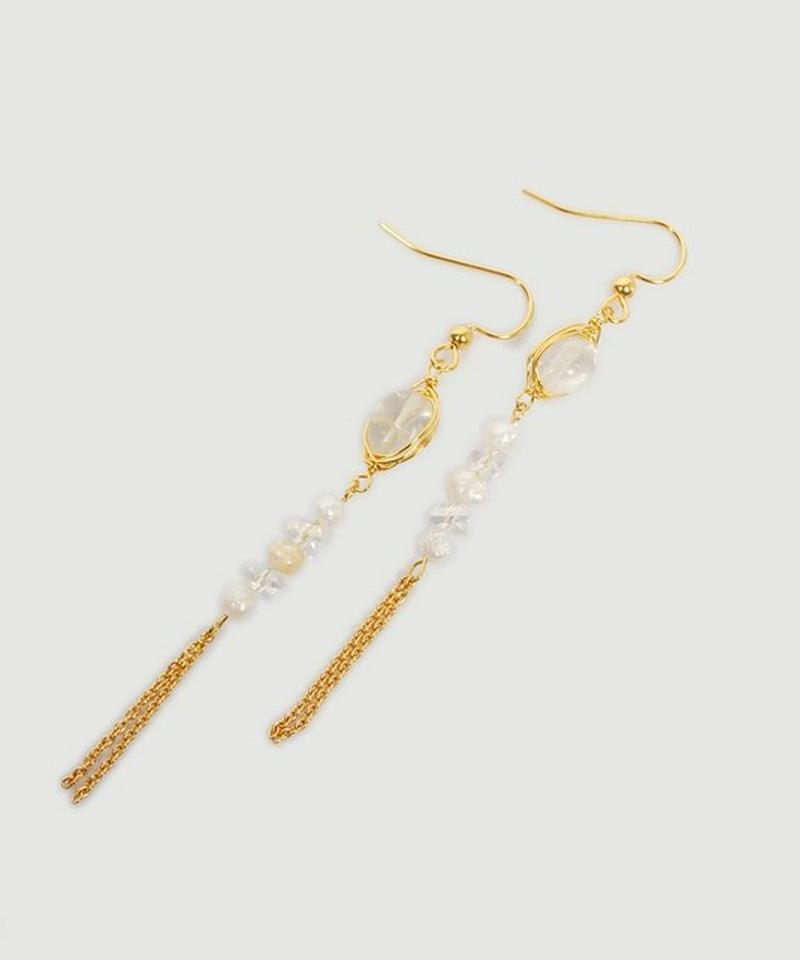 K14GF丸クリスタル×淡水パールピアス