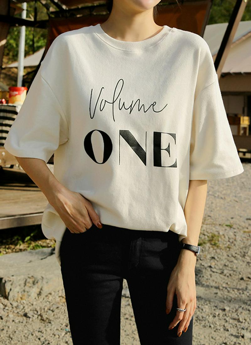ONEレタリングピーチ起毛Tシャツ