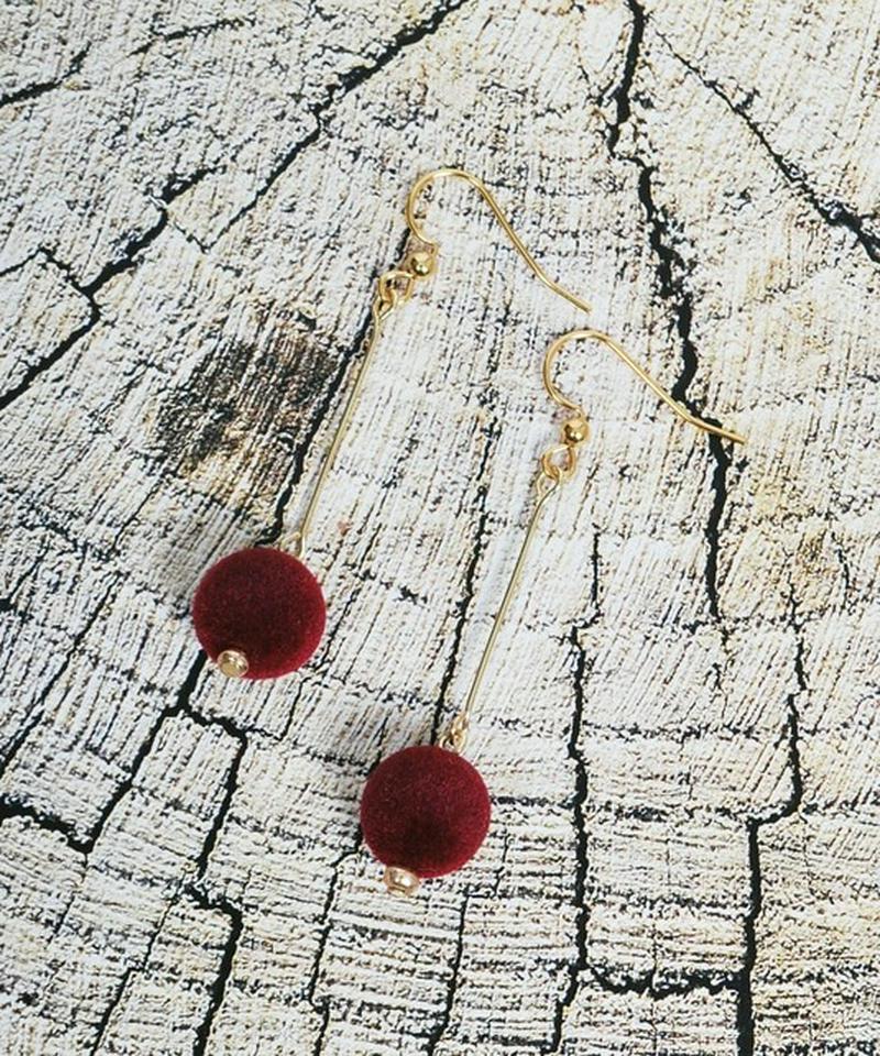 K14GF ボルドー起毛ボールピアス