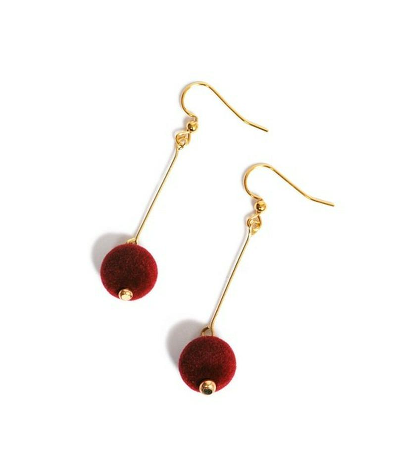 K14GF ボルドー起毛ボールピアス