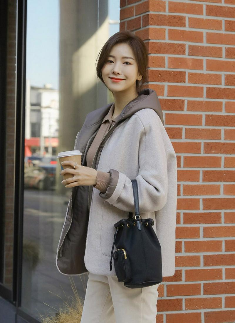 中綿フーディヘリンボーンジャケット