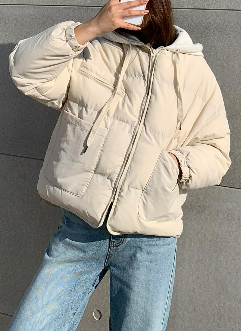 配色フード中綿ジャケット