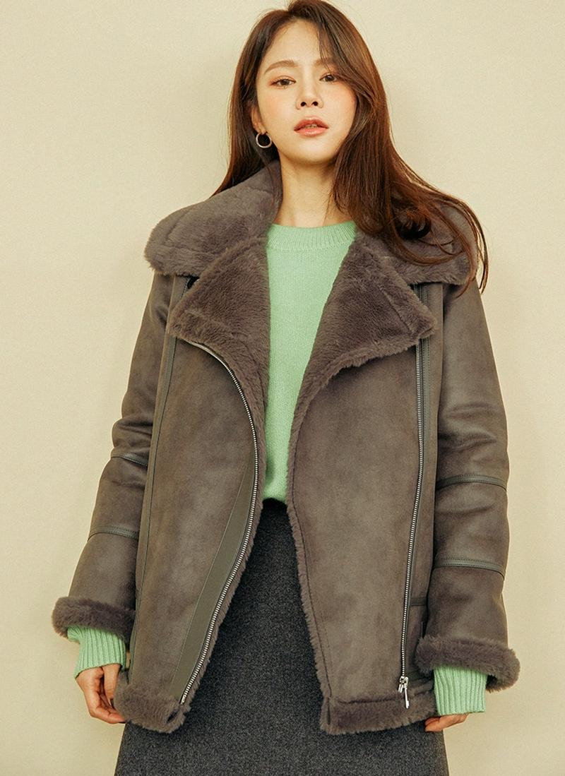 ムートン風ジャケット(チャコール)