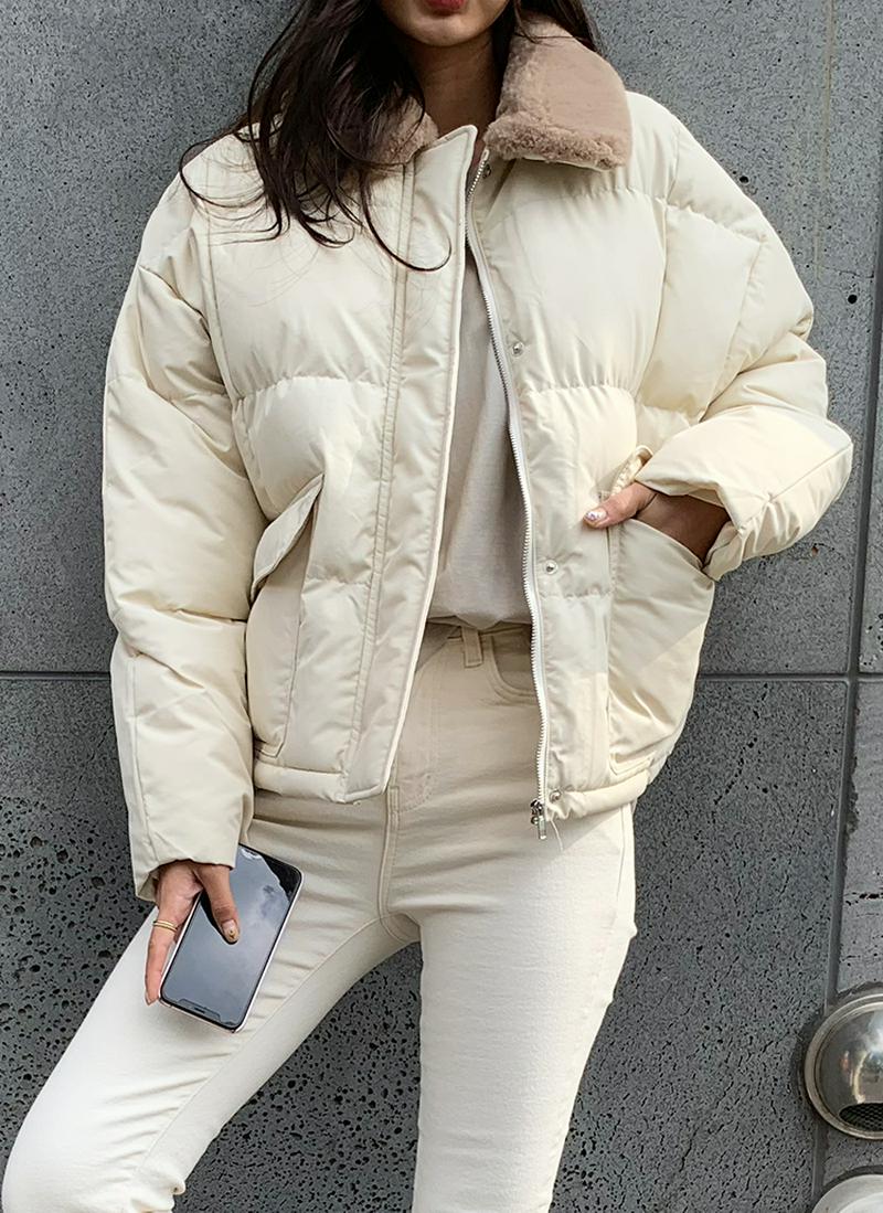 フェイクファーカラー中綿ジャケット