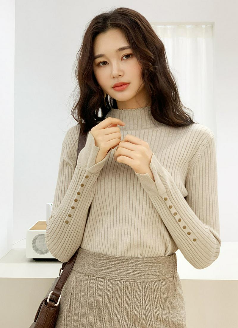 ≪人気商品再入荷≫ボタンスリットスリーブニット・全4色 b56454 レディース【tops】【トップス ニット ハイネック リブニット ウェーブニット ボタンスリーブ スリットスリーブ スリムシルエット モックネック カジュアルコーデ フェミニン 秋 冬】