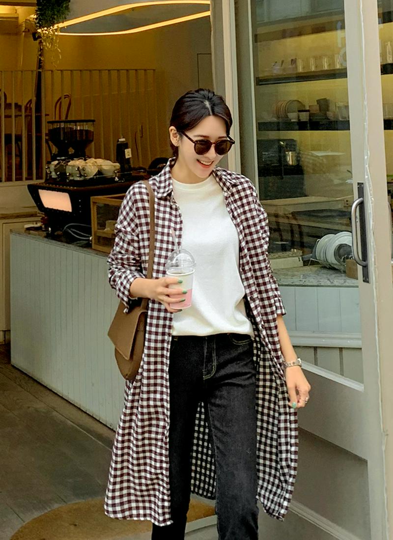 ロングシェパードチェックシャツ