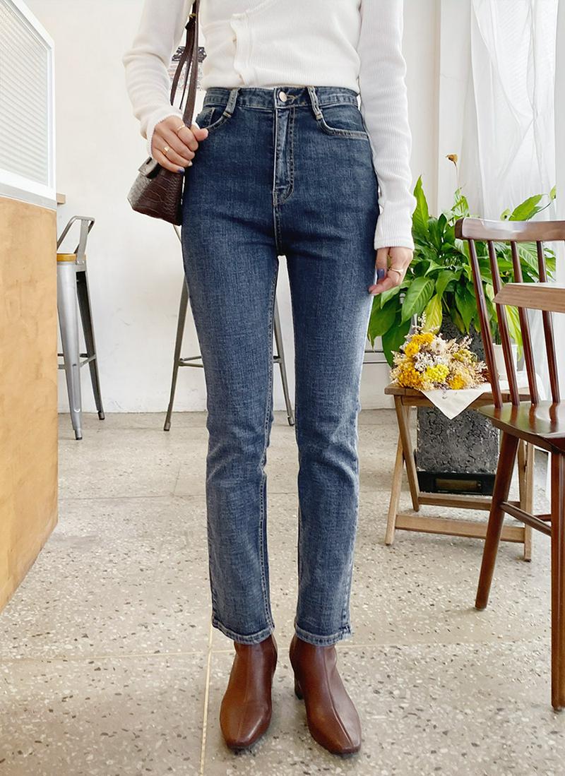 裏起毛ハイウエストデニムパンツ・全1色