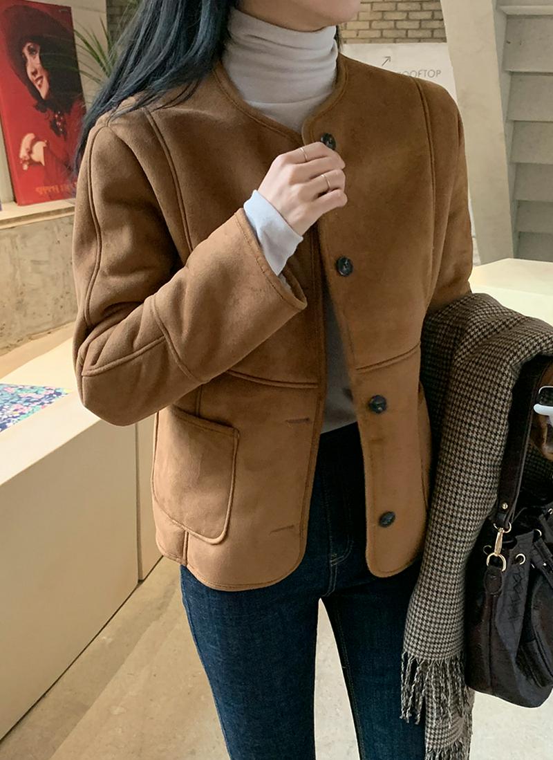 フェイクムートンノーカラージャケット