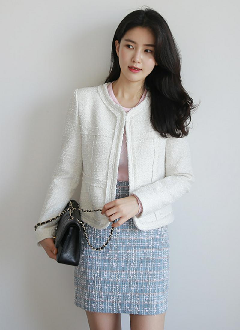 ツイードラウンドネックジャケット