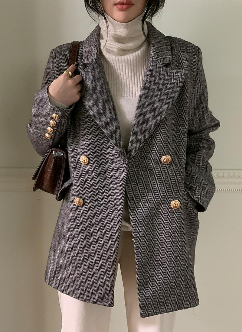 ウール混ヘリンボーンダブルジャケット